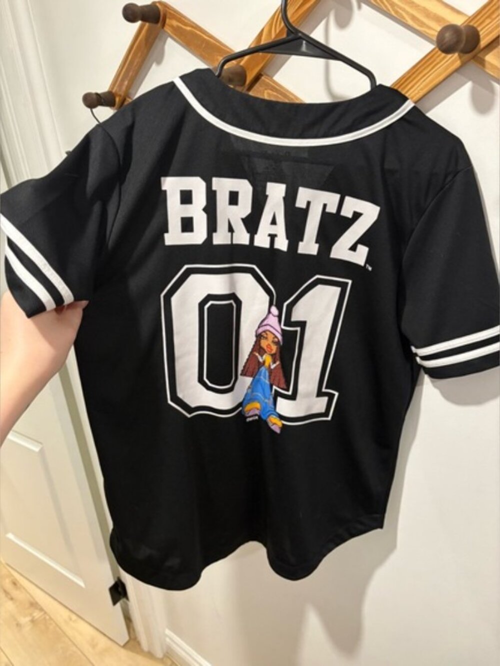 Bratz Graphic Mesh Baseball Jersey - Black & White Button Down Streetwear